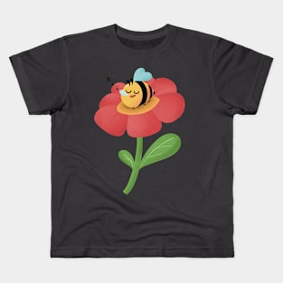 Sleepy bee on flower Kids T-Shirt